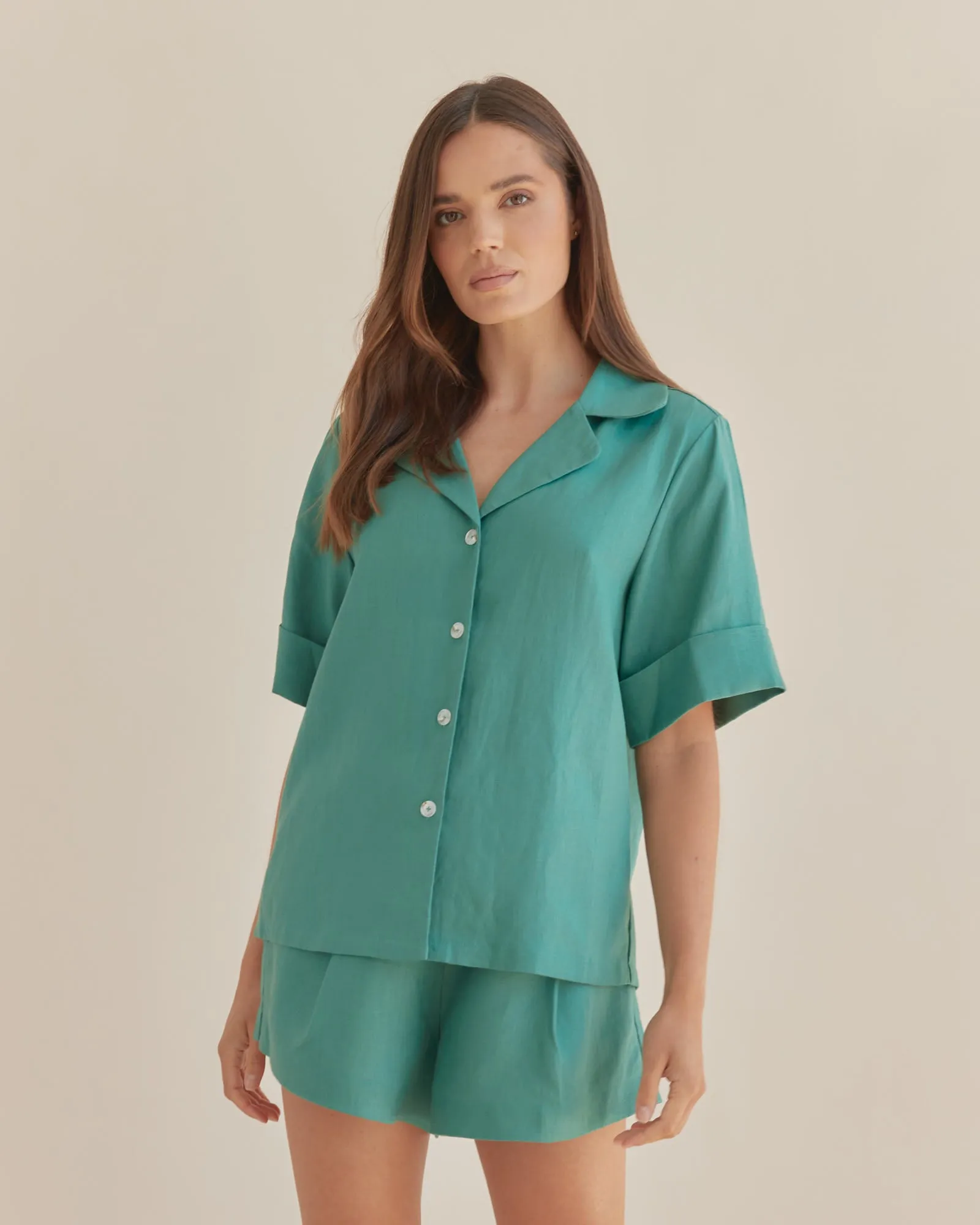 Maelle Linen Shirt - Evergreen