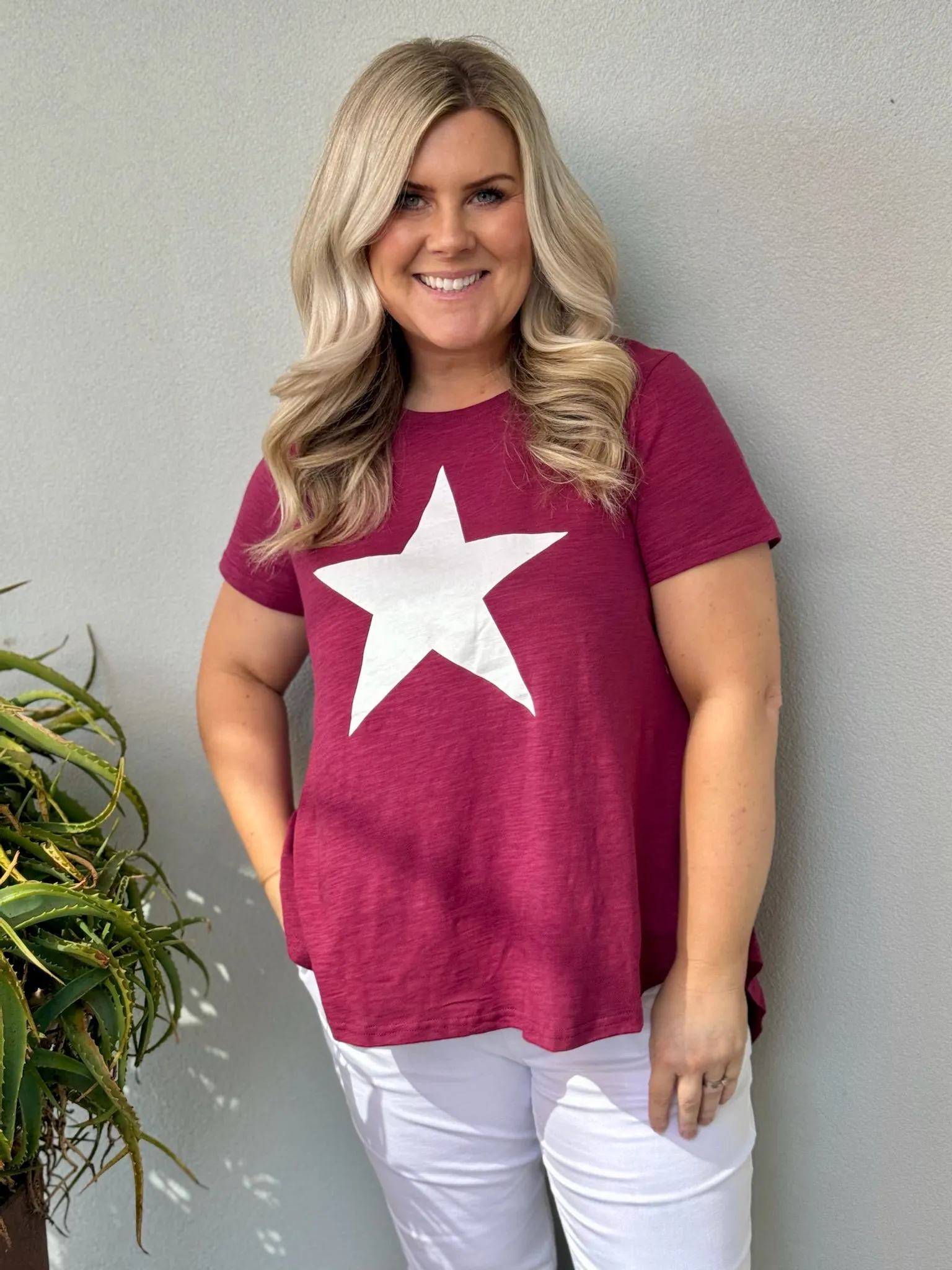 Maggie Tee - Burgundy With White Star