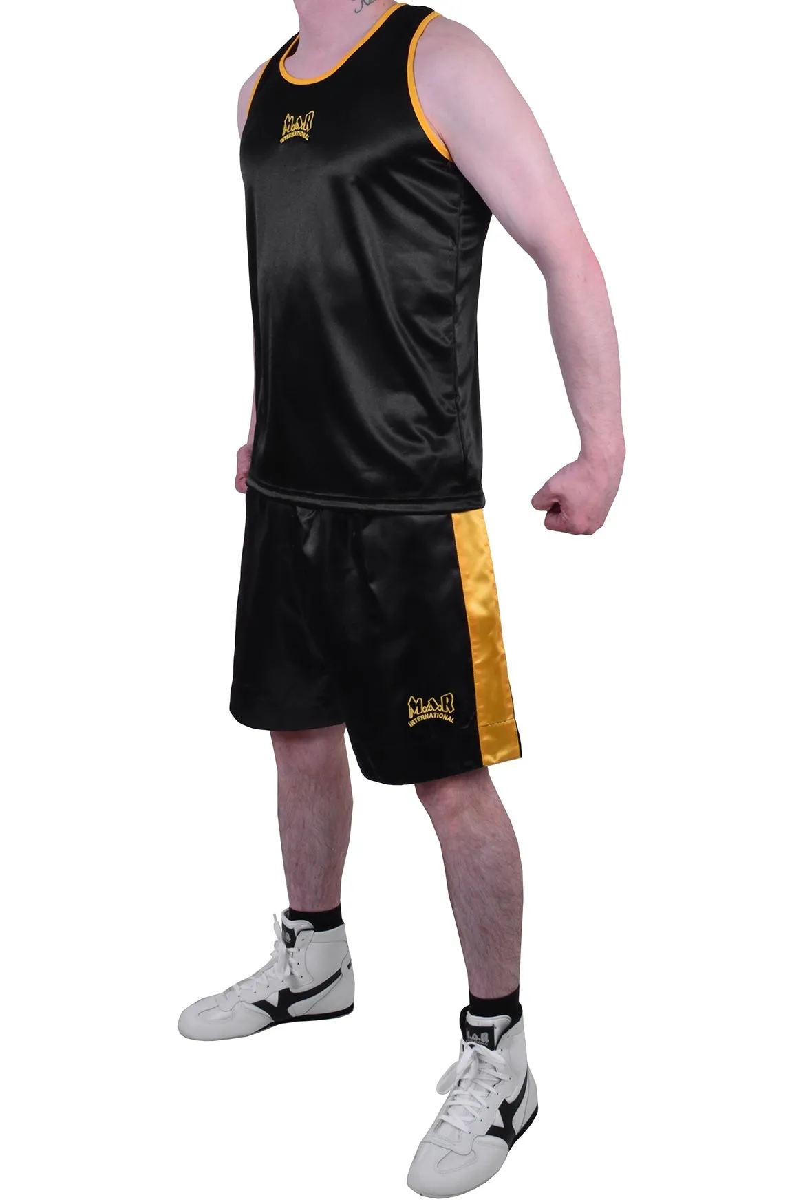 MAR-102A | Black & Yellow Boxing Shorts & Vest