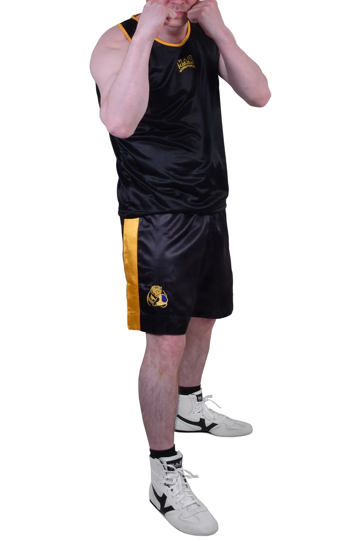 MAR-102A | Black & Yellow Boxing Shorts & Vest