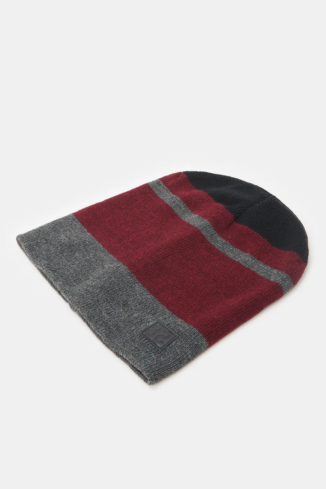 Men Grey And Burgundy Knitted Cap Set (Pack of 2)