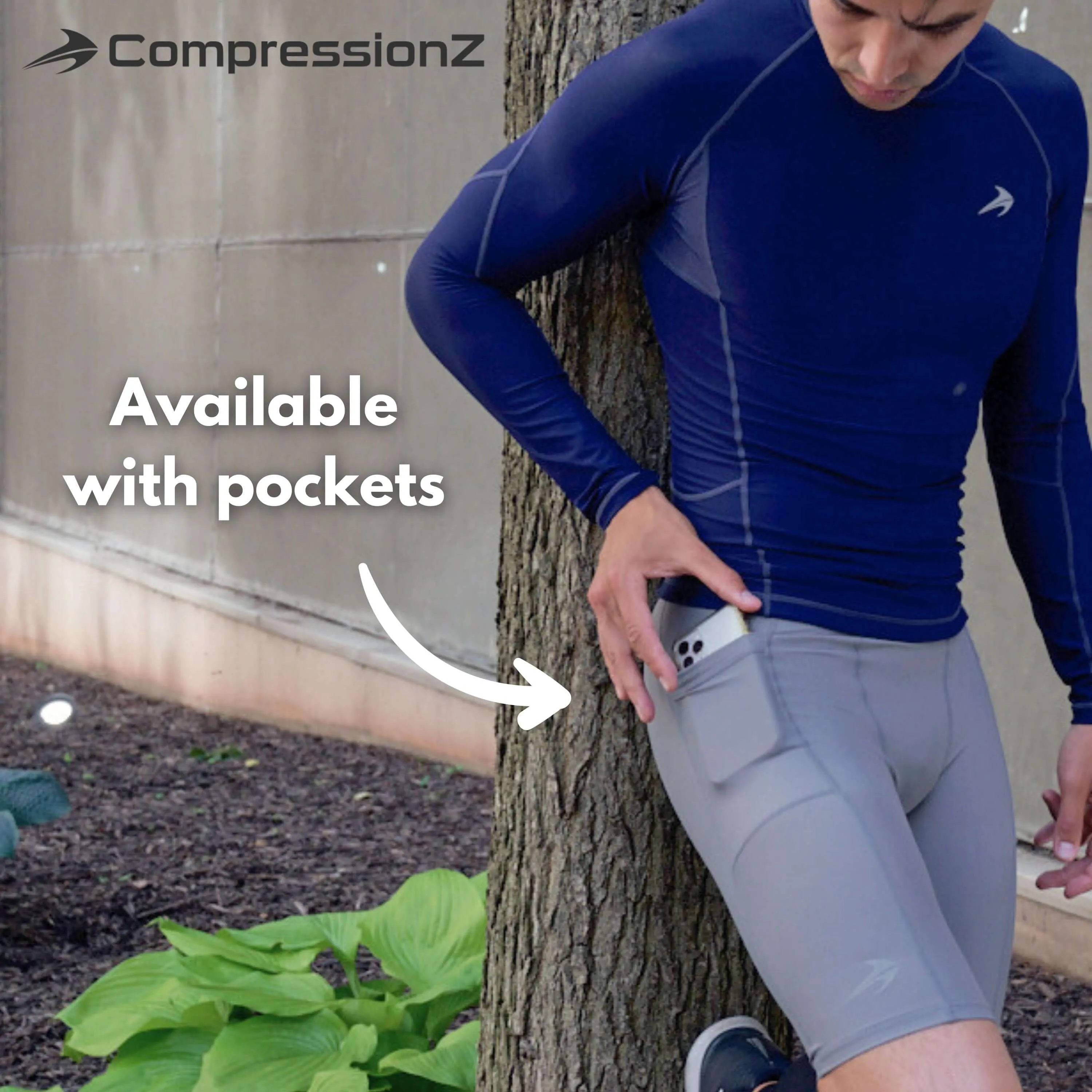 Men's 9" Compression Shorts W/ Pockets - White