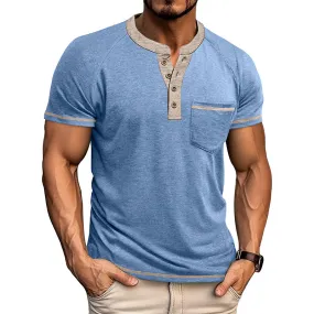 Men's Classic Casual Henley Collar Pocket Short Sleeve T-Shirt 76963530K