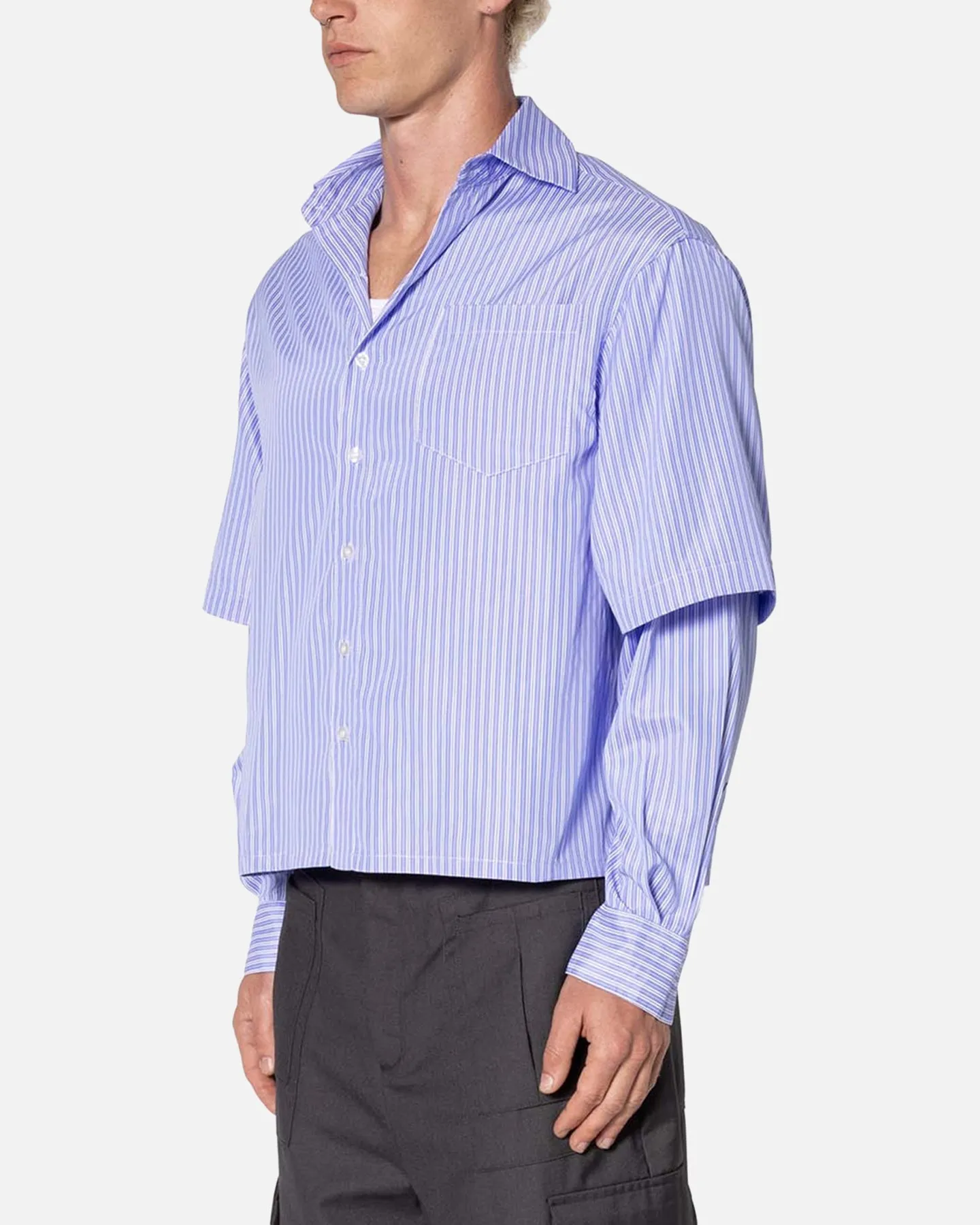 MNML Double Layer Pinstripe Shirt Blue