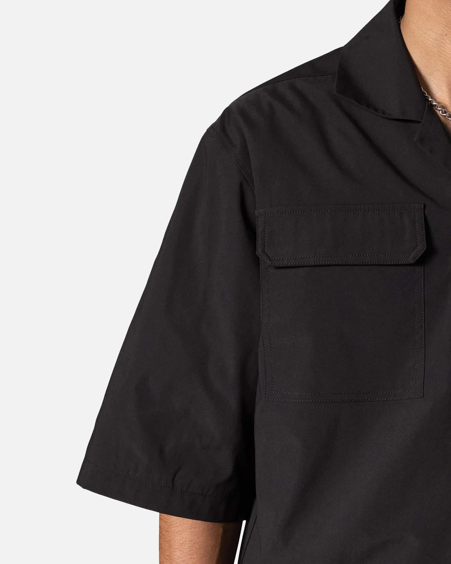 MNML Lined Woven Nylon Button Up Shirt Black