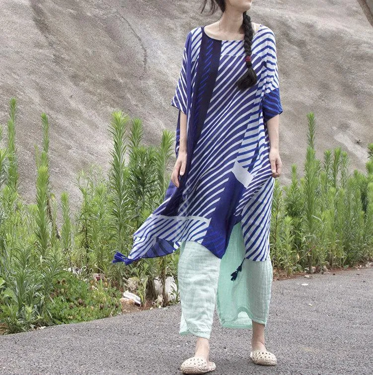 Oversized White and Blue Striped Blouse | Lotus