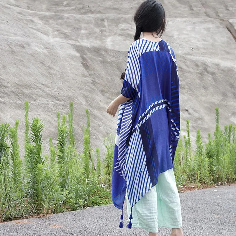 Oversized White and Blue Striped Blouse | Lotus