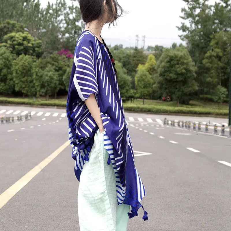 Oversized White and Blue Striped Blouse | Lotus