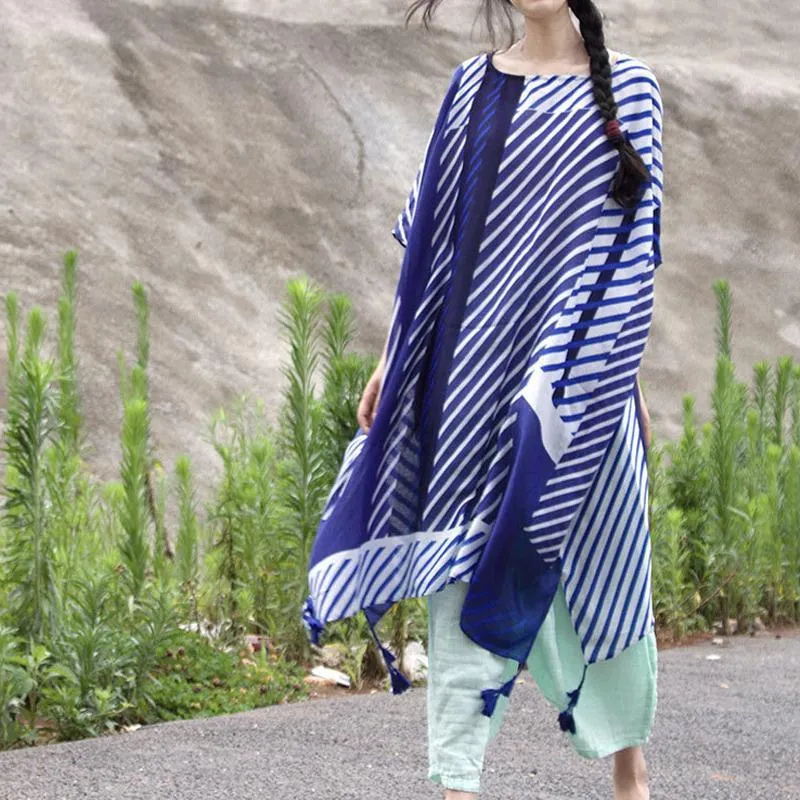 Oversized White and Blue Striped Blouse | Lotus