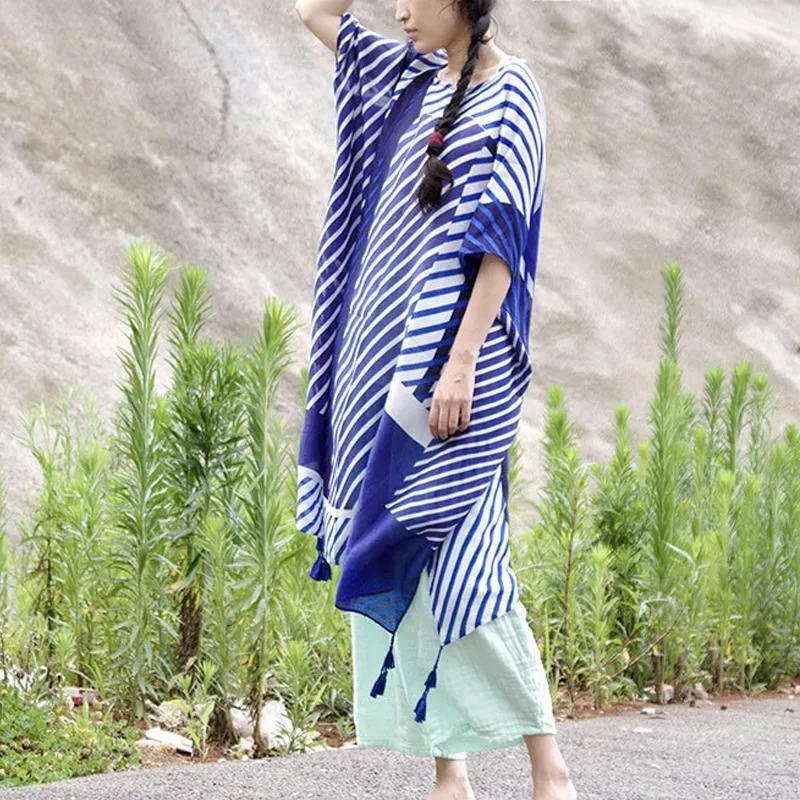 Oversized White and Blue Striped Blouse | Lotus