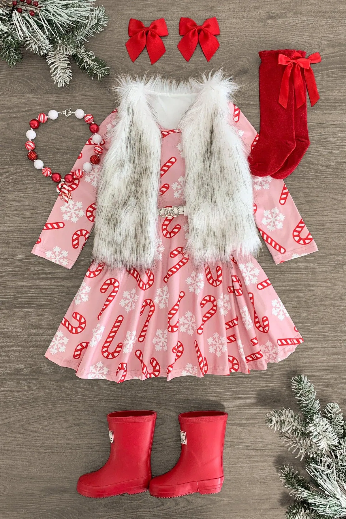 Pink Snowflake Candy Cane Dress