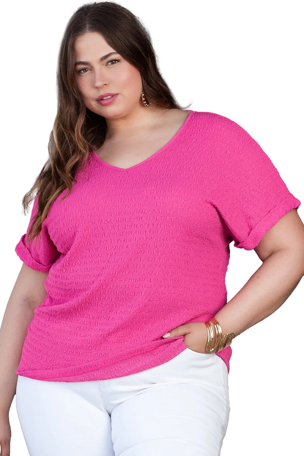 Plus Size Folded Sleeve T Shirt