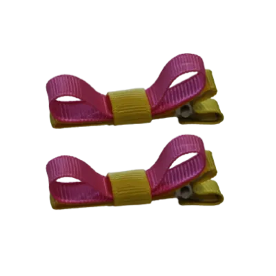 School Hair Accessories - Deluxe Hair Clips 2 Colour option (Set of 2) Daffodil Yellow Base & Centre Ribbon (36 colours top)