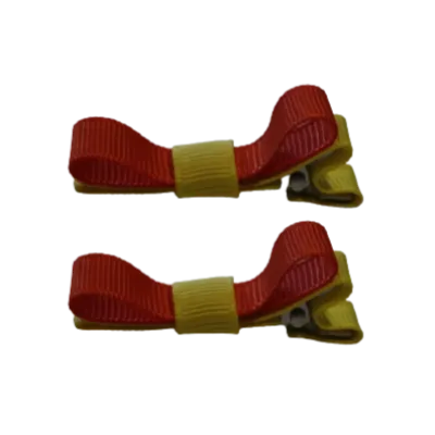 School Hair Accessories - Deluxe Hair Clips 2 Colour option (Set of 2) Daffodil Yellow Base & Centre Ribbon (36 colours top)