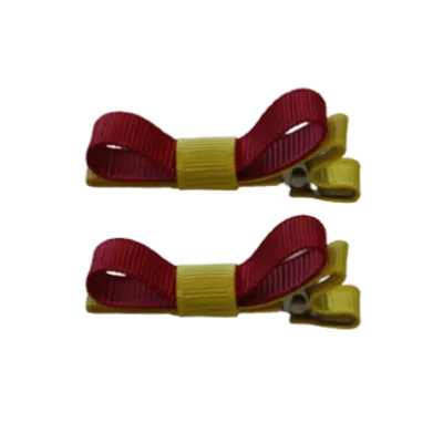 School Hair Accessories - Deluxe Hair Clips 2 Colour option (Set of 2) Daffodil Yellow Base & Centre Ribbon (36 colours top)