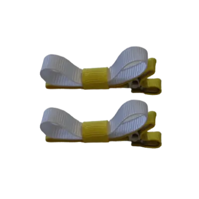 School Hair Accessories - Deluxe Hair Clips 2 Colour option (Set of 2) Daffodil Yellow Base & Centre Ribbon (36 colours top)