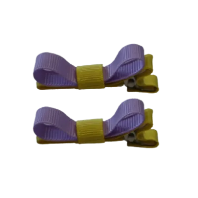 School Hair Accessories - Deluxe Hair Clips 2 Colour option (Set of 2) Daffodil Yellow Base & Centre Ribbon (36 colours top)