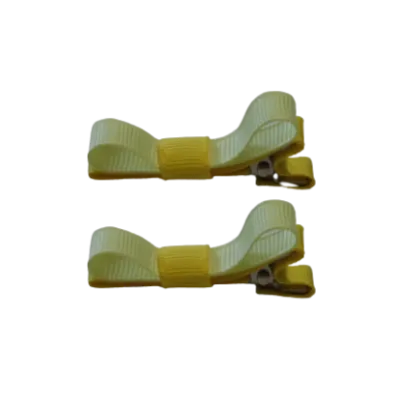 School Hair Accessories - Deluxe Hair Clips 2 Colour option (Set of 2) Daffodil Yellow Base & Centre Ribbon (36 colours top)