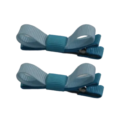 School Hair Accessories - Deluxe Hair Clips 2 Colour option (Set of 2) Misty Turquoise Base & Centre Ribbon (36 colours top)