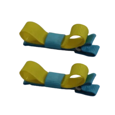 School Hair Accessories - Deluxe Hair Clips 2 Colour option (Set of 2) Misty Turquoise Base & Centre Ribbon (36 colours top)