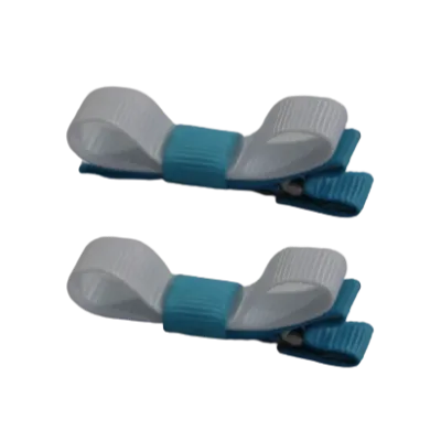 School Hair Accessories - Deluxe Hair Clips 2 Colour option (Set of 2) Misty Turquoise Base & Centre Ribbon (36 colours top)