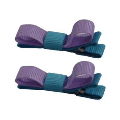 School Hair Accessories - Deluxe Hair Clips 2 Colour option (Set of 2) Misty Turquoise Base & Centre Ribbon (36 colours top)