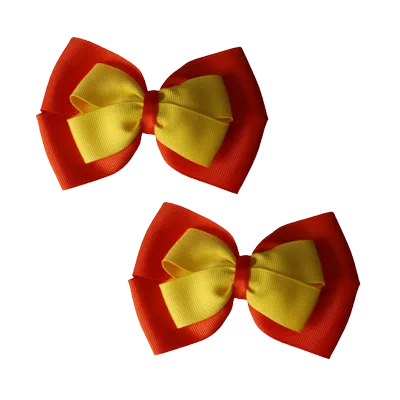 School Hair Accessories - Double Cherish Hair Bow 9cm - Autumn Orange Base & Centre Ribbon (24 colours top)