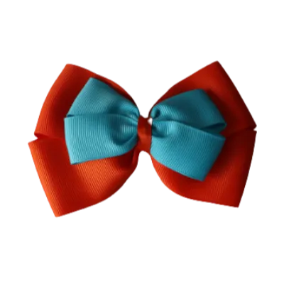 School Hair Accessories - Double Cherish Hair Bow 9cm - Autumn Orange Base & Centre Ribbon (24 colours top)