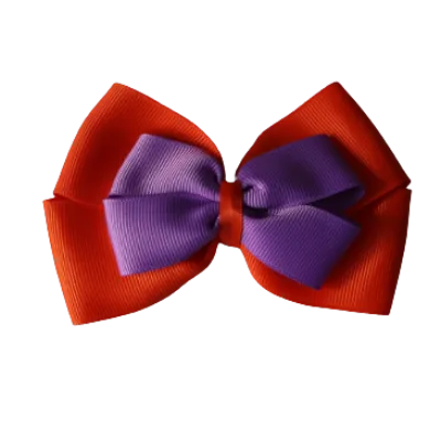 School Hair Accessories - Double Cherish Hair Bow 9cm - Autumn Orange Base & Centre Ribbon (24 colours top)