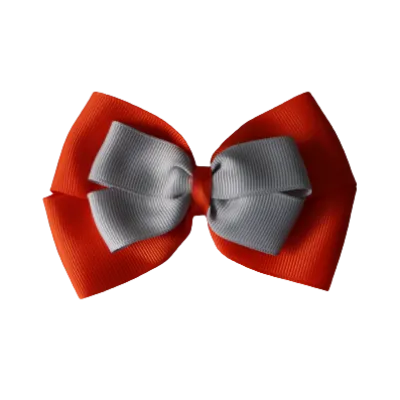 School Hair Accessories - Double Cherish Hair Bow 9cm - Autumn Orange Base & Centre Ribbon (24 colours top)