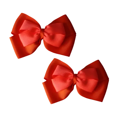 School Hair Accessories - Double Cherish Hair Bow 9cm - Autumn Orange Base & Centre Ribbon (24 colours top)