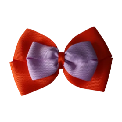 School Hair Accessories - Double Cherish Hair Bow 9cm - Autumn Orange Base & Centre Ribbon (24 colours top)