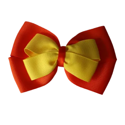 School Hair Accessories - Double Cherish Hair Bow 9cm - Autumn Orange Base & Centre Ribbon (24 colours top)