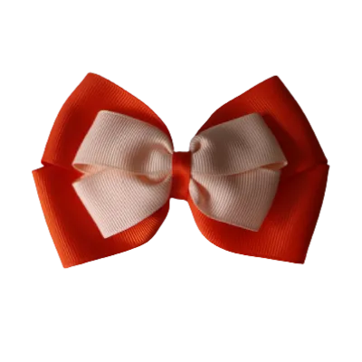 School Hair Accessories - Double Cherish Hair Bow 9cm - Autumn Orange Base & Centre Ribbon (24 colours top)