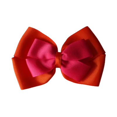 School Hair Accessories - Double Cherish Hair Bow 9cm - Autumn Orange Base & Centre Ribbon (24 colours top)