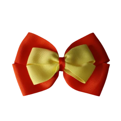 School Hair Accessories - Double Cherish Hair Bow 9cm - Autumn Orange Base & Centre Ribbon (24 colours top)