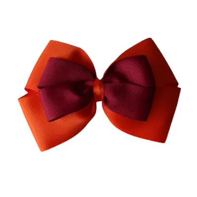 School Hair Accessories - Double Cherish Hair Bow 9cm - Autumn Orange Base & Centre Ribbon (24 colours top)