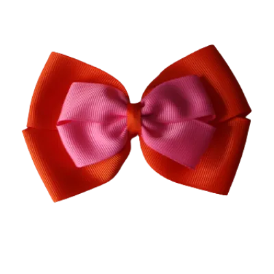 School Hair Accessories - Double Cherish Hair Bow 9cm - Autumn Orange Base & Centre Ribbon (24 colours top)