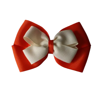 School Hair Accessories - Double Cherish Hair Bow 9cm - Autumn Orange Base & Centre Ribbon (24 colours top)