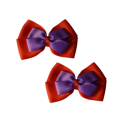 School Hair Accessories - Double Cherish Hair Bow 9cm - Autumn Orange Base & Centre Ribbon (24 colours top)