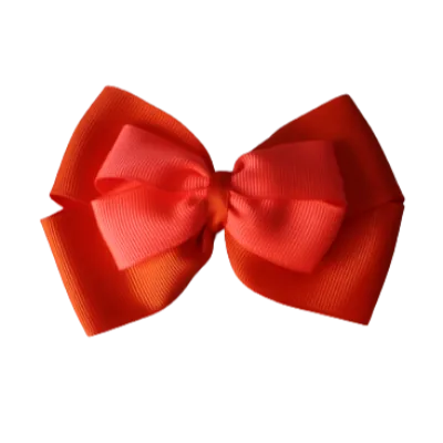 School Hair Accessories - Double Cherish Hair Bow 9cm - Autumn Orange Base & Centre Ribbon (24 colours top)