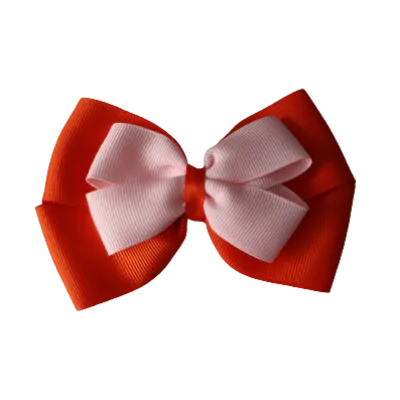 School Hair Accessories - Double Cherish Hair Bow 9cm - Autumn Orange Base & Centre Ribbon (24 colours top)