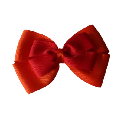 School Hair Accessories - Double Cherish Hair Bow 9cm - Autumn Orange Base & Centre Ribbon (24 colours top)