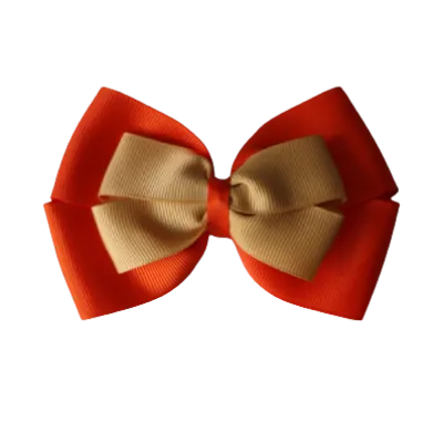 School Hair Accessories - Double Cherish Hair Bow 9cm - Autumn Orange Base & Centre Ribbon (24 colours top)