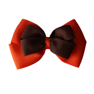 School Hair Accessories - Double Cherish Hair Bow 9cm - Autumn Orange Base & Centre Ribbon (24 colours top)