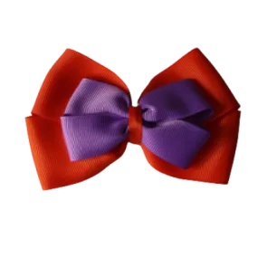 School Hair Accessories - Double Cherish Hair Bow 9cm - Autumn Orange Base & Centre Ribbon (24 colours top)