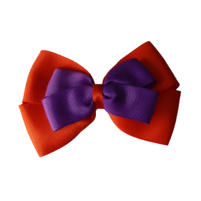 School Hair Accessories - Double Cherish Hair Bow 9cm - Autumn Orange Base & Centre Ribbon (24 colours top)