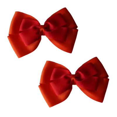 School Hair Accessories - Double Cherish Hair Bow 9cm - Autumn Orange Base & Centre Ribbon (24 colours top)