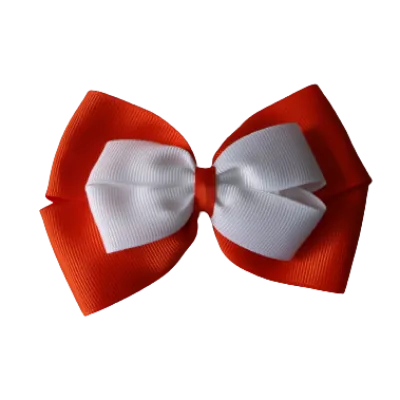 School Hair Accessories - Double Cherish Hair Bow 9cm - Autumn Orange Base & Centre Ribbon (24 colours top)