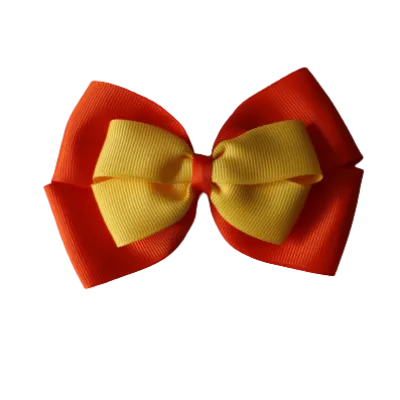 School Hair Accessories - Double Cherish Hair Bow 9cm - Autumn Orange Base & Centre Ribbon (24 colours top)